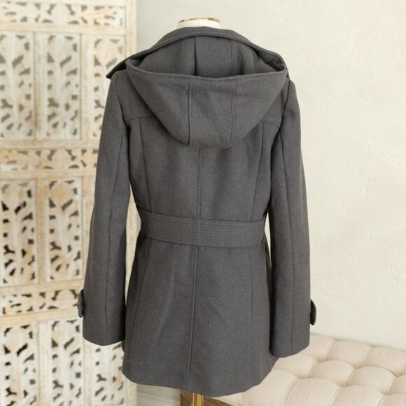 Women's Gray Kenneth Cole‎ Hooded Wool Blend Pea Coat size 6 - Picture 7 of 12